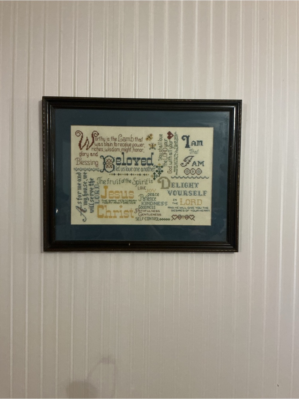 Vintage  Cross Stitch Wall Art - Blue Mat